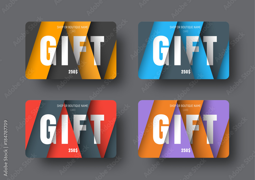 Poster gift card template in a modern style of material design with floating overlapping papers