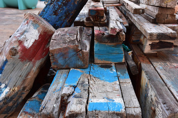 Italy, Puglia, Monopoli. Port with fishing boats. Mooring tools