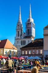 Naklejka na ściany i meble Dolac Market With Cathedral Towers-Zagreb, Croatia