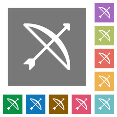 Bow with arrow square flat icons