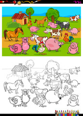 farm animals characters group coloring book