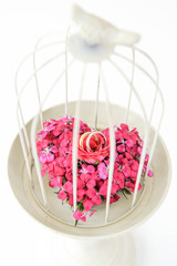 Beautiful wedding still life with bouquet and ring