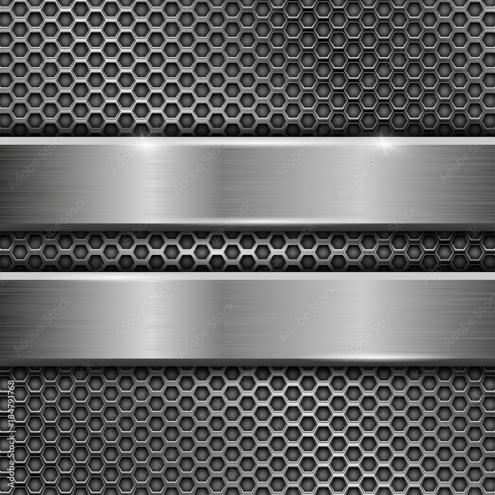 Wall mural steel long plates on perforated background