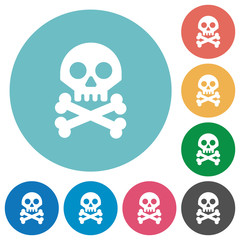 Skull with bones flat round icons