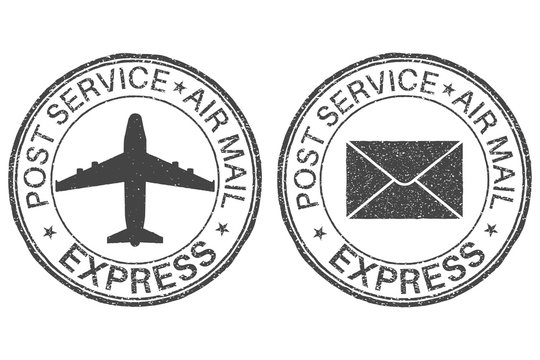 Post service EXPRESS postmarks with airplane and envelope signs