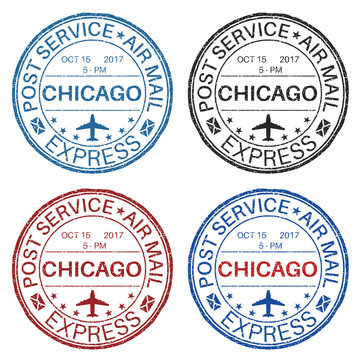 CHICAGO postmarks. Set of colored ink stamps