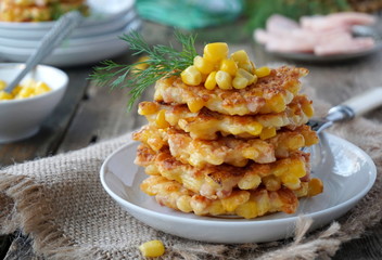 Fritters with corn, ham and cheese