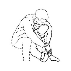 woman hugs her transparent dashed line boyfriend vector illustration sketch hand drawn with black lines isolated on white background