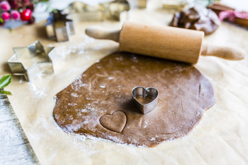 Christmas baking. Homemade Christmas gingerbread cookies.