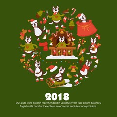 2018 Dog Year poster for Christmas or New Year winter holiday.