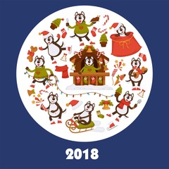 2018 Dog Year poster for Christmas or New Year winter holiday.