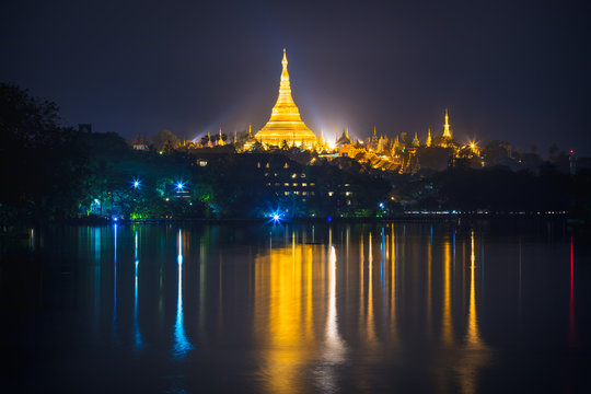 Shwedagon Pagoda at night, Yangon Myanmar