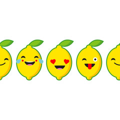Seamless background with Emotions Lemon. Cute cartoon. Vector illustration. Textile rapport.