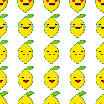Seamless background with Emotions Lemon. Cute cartoon. Vector illustration. Textile rapport.