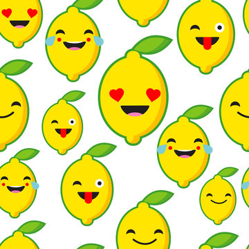 Seamless background with Emotions Lemon. Cute cartoon. Vector illustration. Textile rapport.