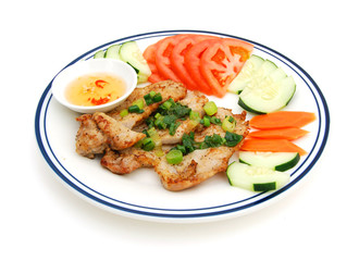 pork fillet steak with cucumber and tomatoes