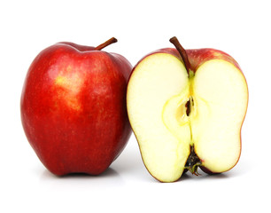 Red apple with slice isolated on white