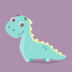 Naklejka premium Cute vector dinosaur in flat style. children's illustration of dino, perfect design for cards, t-shirt or apparel print, sticker or patch design