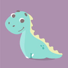 Cute vector dinosaur in flat style. children's illustration of dino, perfect design for cards, t-shirt or apparel print, sticker or patch design