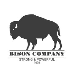 "Bison company" logo template. Vector black color illustration of american bison, standing in profile. Isolated on white. © nadzeya26