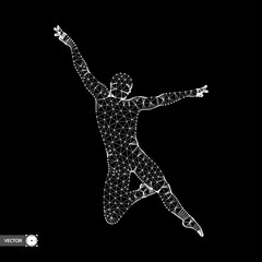 Fototapeta na wymiar Man is posing and dancing. A dancer performs acrobatic elements. 3d model of man. Sport symbol. Design element. Vector illustration.