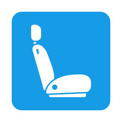 Icono plano asiento coche en cuadrado azul
