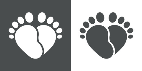 Icono plano corazon pies infantiles gris y blanco
