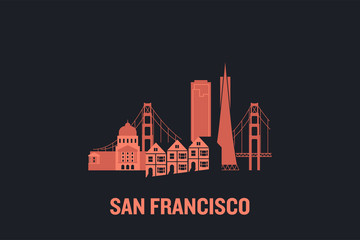 Skyline illustration of San Francisco. Flat vector design.