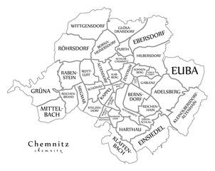Modern City Map - Chemnitz city of Germany with boroughs and titles DE outline map