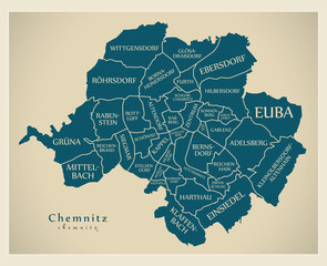 Fototapeta na wymiar Modern City Map - Chemnitz city of Germany with boroughs and titles DE