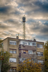 Fototapeta na wymiar Siren alarm on the building in Serbia 