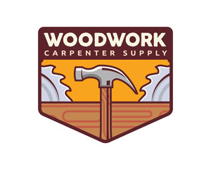 Isolated vintage woodwork carpentry logo badge emblem illustration, suitable for workshop, carpentry, furniture, architecture, craftman, and other industrial bussiness related. 