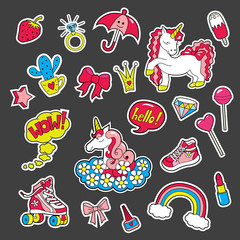 A set of stickers for girls by interests . Vector