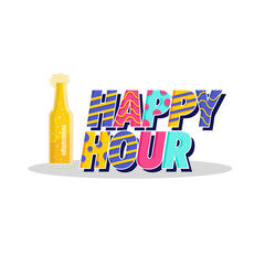 Modern Beer Happy Hour Card Illustration, Suitable For Social Media, Poster, Banner, Festival, Event, And Other Beer Related Occasion