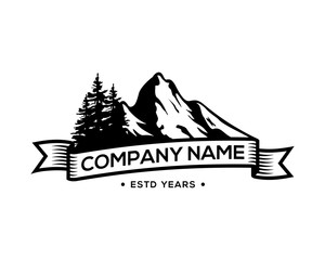 Black Mountain with Pine Tree and Ribbon Vintage Company Logo