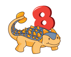 Colorful Cute Baby Ankylosaurus Dinosaur Illustration With Number, Suitable For Education, Birthday Invitation, Mascot, Event, Baby Clothing, and Other Children Related Occasion