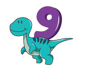Colorful Cute Baby Velociraptor Dinosaur Illustration With Number, Suitable For Education, Birthday Invitation, Mascot, Event, Baby Clothing, and Other Children Related Occasion