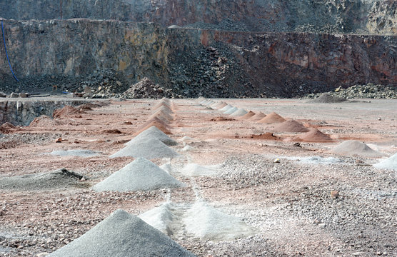 active quarry mine of porphyry rocks. digging.