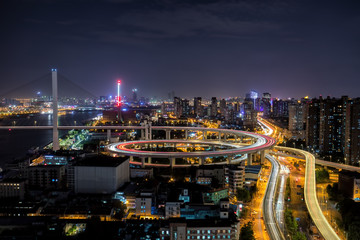 Shanghai NanPu bridge traffic at night