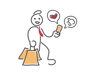 Modern Creative Online E-commerce Stickman Illustration Concept - Satisfied Customer Sharing Positive Testimonial Feedback