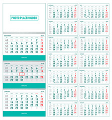 Calendar 2018, calendar start on monday