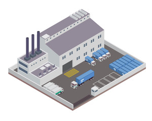 Modern Isometric Industrial Factory and Warehouse Logistic Building, Suitable for Diagrams, Infographics, Illustration, Game Assets, And Other Graphic Related Assets
