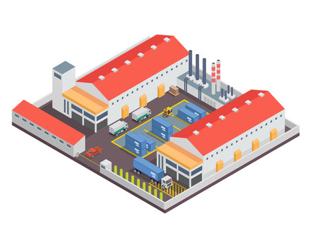 recommend clip art: Modern Isometric Industrial Factory and Warehouse Logistic Building, Suitable for Diagrams, Infographics, Illustration, Game Assets, And Other Graphic Related Assets