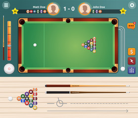 Modern Billiard Table Game Asset And User Interface Illustration