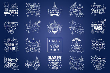 Fototapeta na wymiar Happy New Year. Set of typographic elements for greeting cards, invitations and other items.
