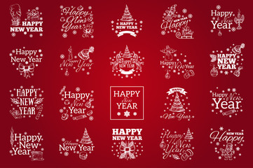 Happy New Year. Set of typographic elements for greeting cards, invitations and other items.