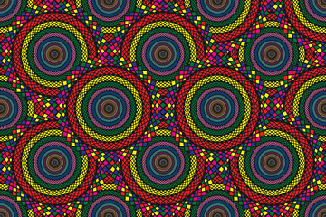 colorful illustration design artwork decorative pattern texture wallpaper of wheels colored yellow red green magenta and blue