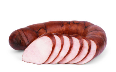 Raw homemade sausages isolated on white