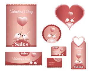 Set Valentine's day -sales, birds, heart- flyer, poster, banner, card, label