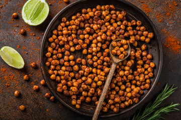 roasted chickpeas with smoked paprika served with lime and rosemary.